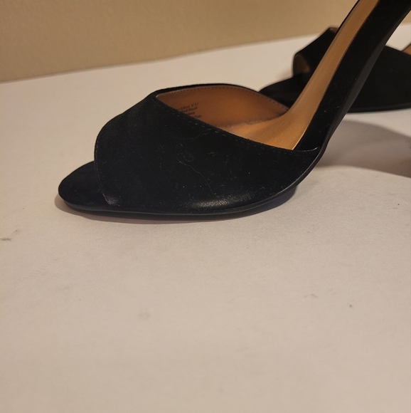 Luichini size 8.5 faux suede black open toe heel - Picture 2 of 8